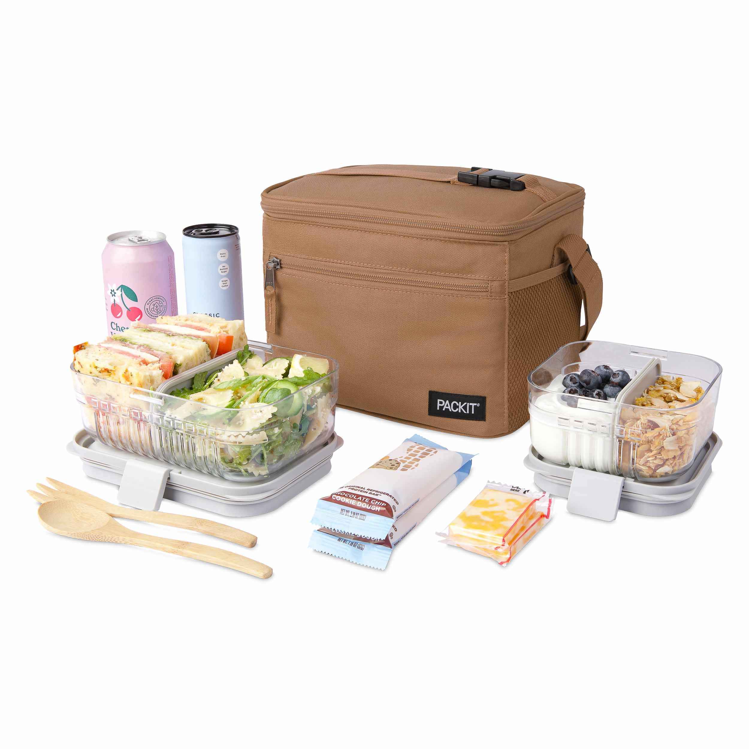 PackIt Freezable Essential Lunch Cooler, Almond, Built with EcoFreeze Technology, Fully Freezable, Collapsible, Reusable, With Adjustable Crossbody Strap, Top Clip Handle, Designed for Fresh Office - Image 5
