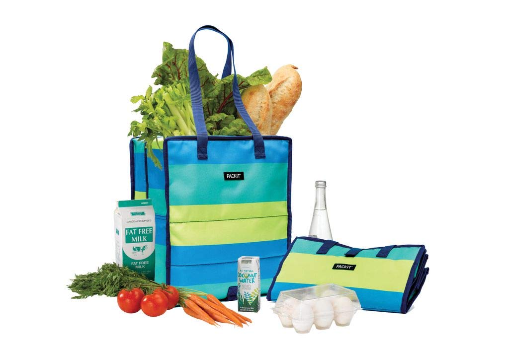 PackIt Freezable Grocery Shopping Bag with Zip Closure, Fresh Stripe - Image 4