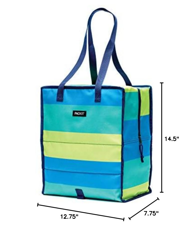 PackIt Freezable Grocery Shopping Bag with Zip Closure, Fresh Stripe - Image 9