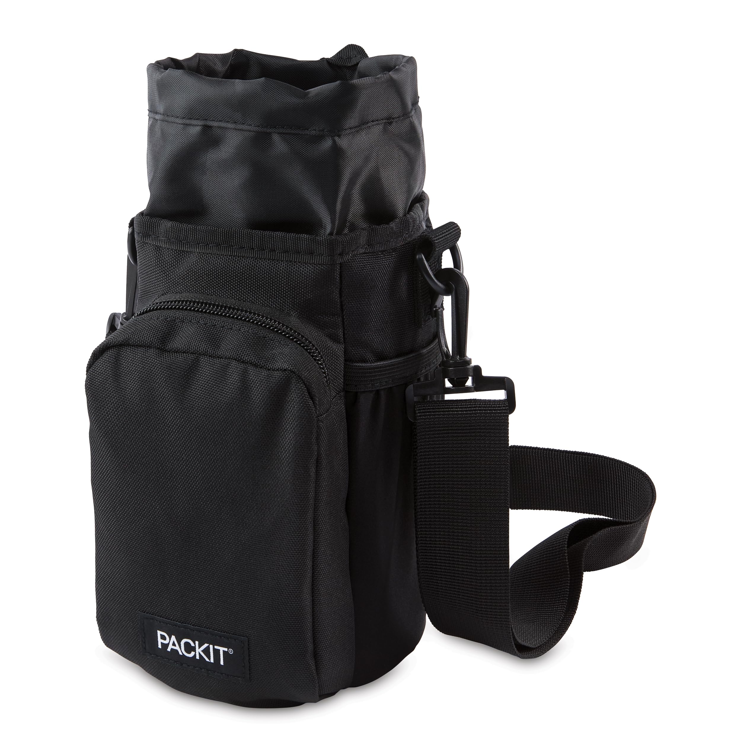 PackIt Freezable Hydration Crossbody Water Bottle Carrier with Strap, Fits 32,40 oz and 64 oz - Triple Function Design, Removable Freezable Insert, Adjustable Crossbody Strap, Front Zip Pocket - Black - Image 3