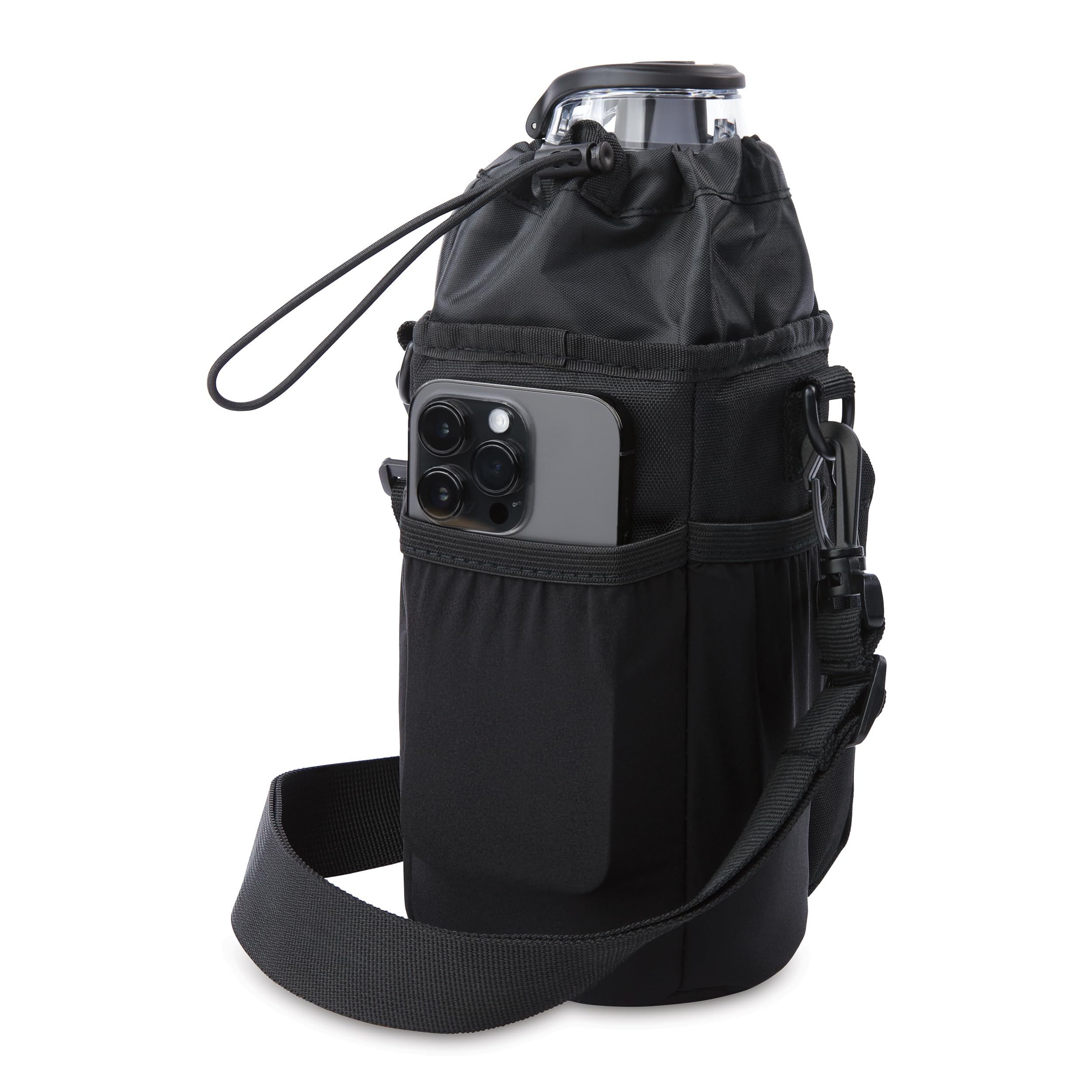 PackIt Freezable Hydration Crossbody Water Bottle Carrier with Strap, Fits 32,40 oz and 64 oz - Triple Function Design, Removable Freezable Insert, Adjustable Crossbody Strap, Front Zip Pocket - Black - Image 4