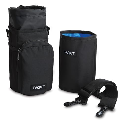 PackIt Freezable Hydration Crossbody Water Bottle Carrier with Strap, Fits 32,40 oz and 64 oz - Triple Function Design, Removable Freezable Insert, Adjustable Crossbody Strap, Front Zip Pocket - Black - Image 8