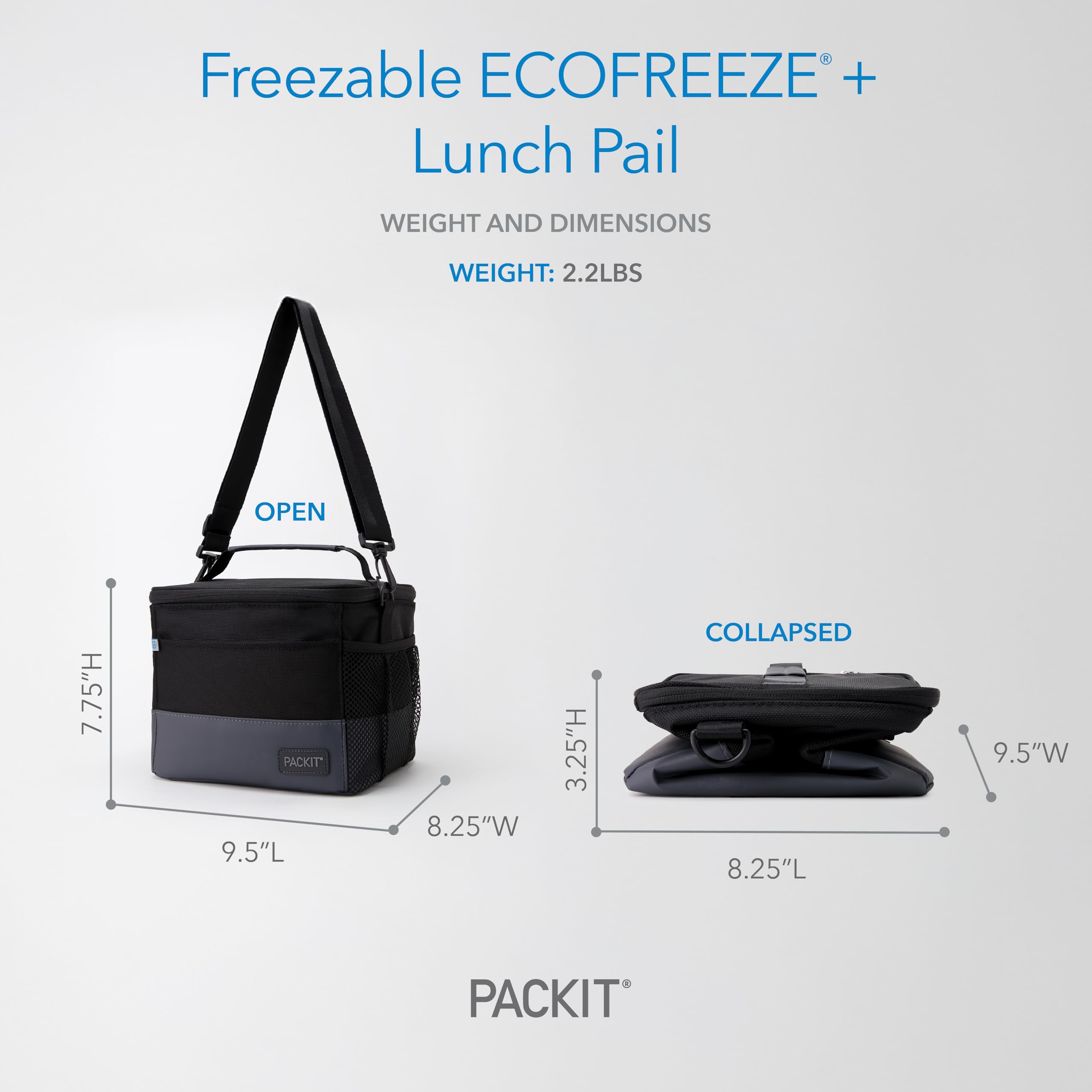 PackIt Freezable Lunch Pail, Black/Gray, Engineered with ECOFREEZE+ Technology: Triple Layered Protection for Ultimate Cooling, with Removable Crossbody Strap, Fresh Food On the Go - Image 5