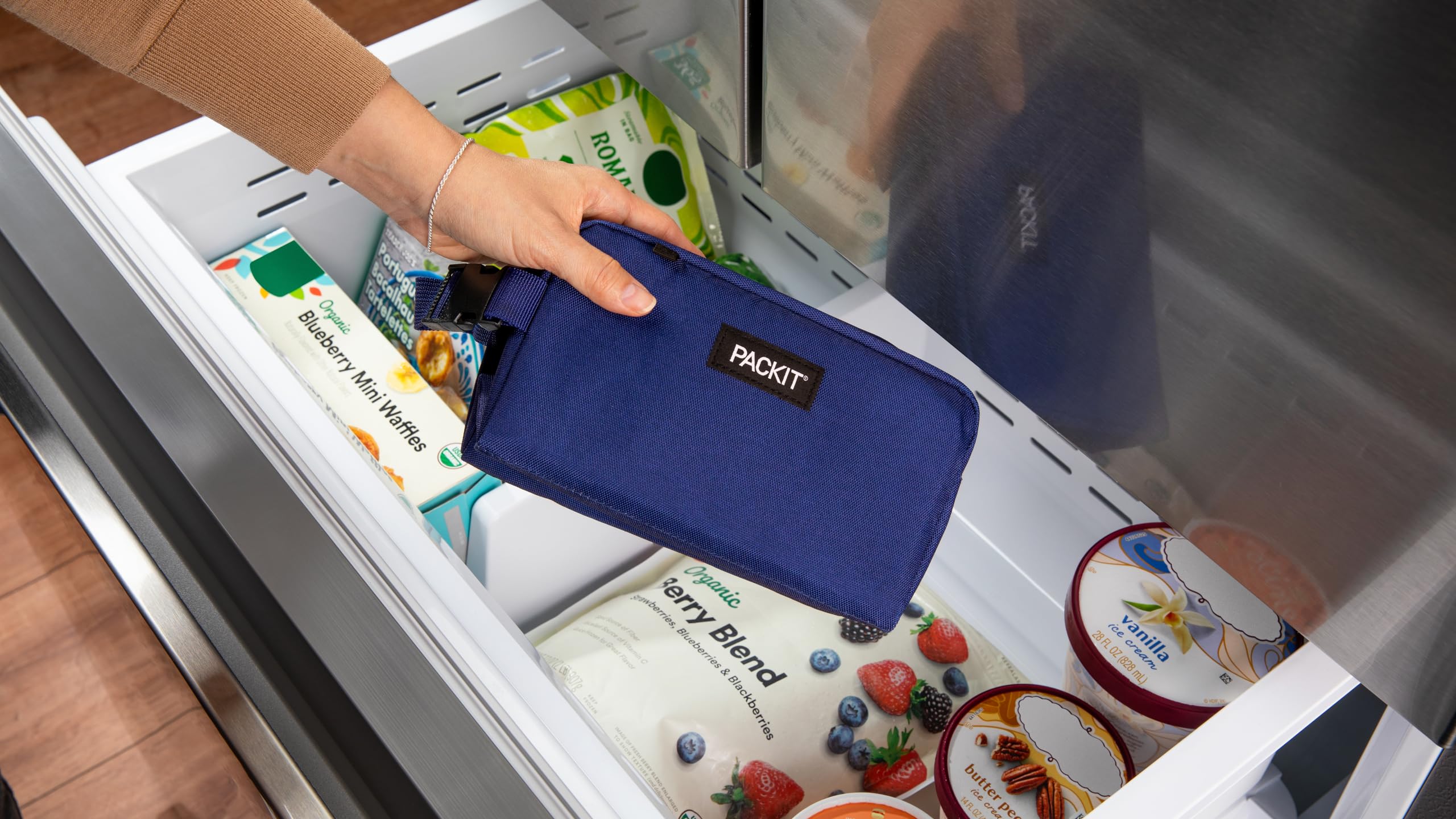 PackIt Freezable Snack Box, True Blue, Built with EcoFreeze Technology, Collapsible, Reusable, Zip Closure with Buckle Handle, Designed For Work Snacks, Fresh Snacks On the Go, Adults, and All Ages - Image 4