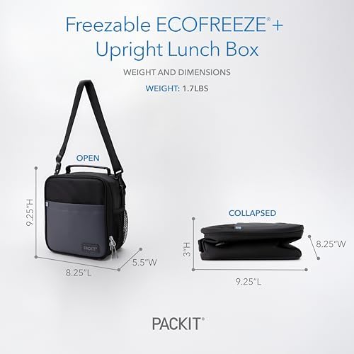 PackIt Freezable Upright Lunch Box, Black/Gray, Engineered with ECOFREEZE+ Technology: Triple Layered Protection for Ultimate Cooling, with Removable Crossbody Strap, Fresh Food On the Go - Image 5