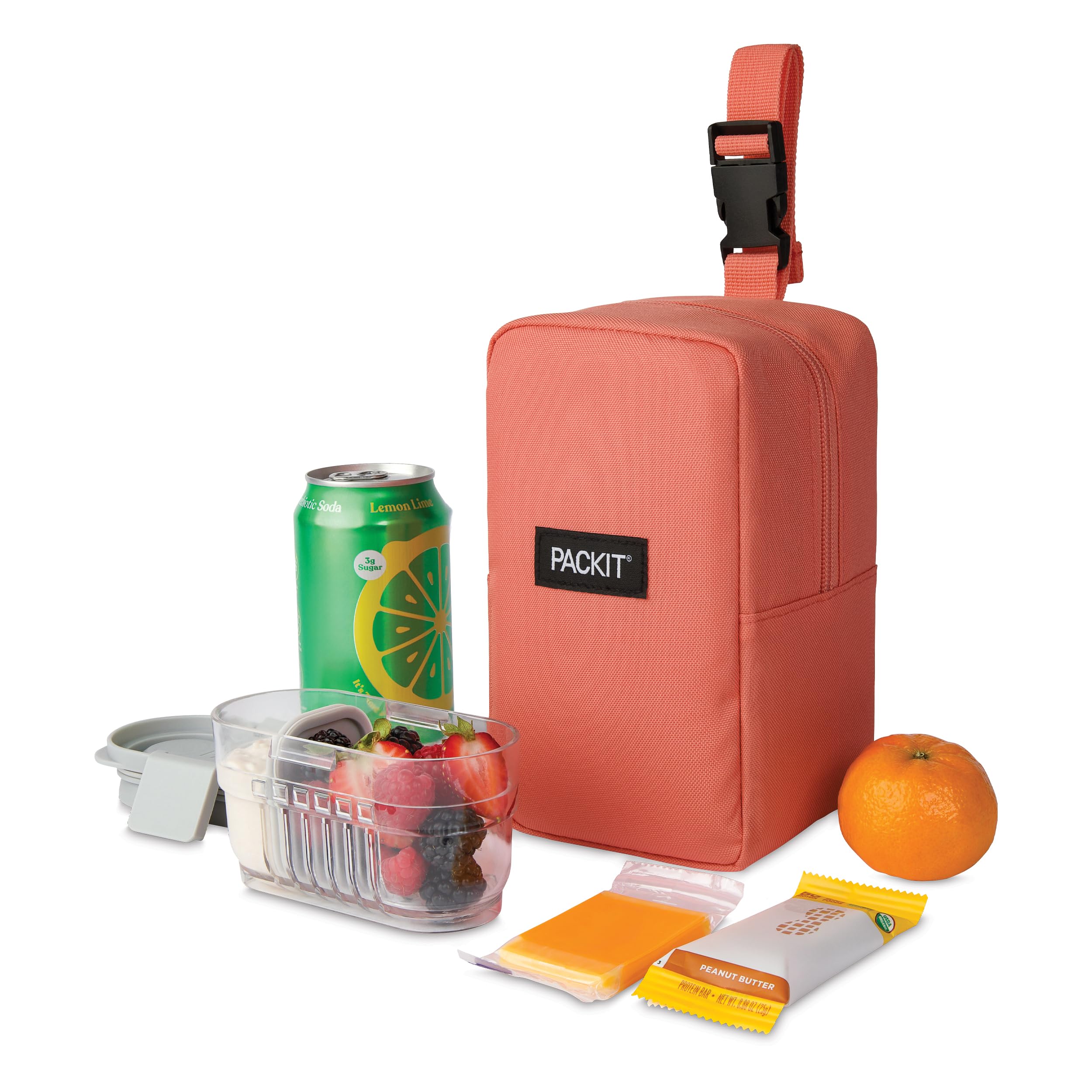 PackIt Freezable Upright Snack Box, Papaya, Built with EcoFreeze Technology, Fully Freezable, Collapsible, Reusable, With Top Buckle Handle and Top Load Design, For Perishable Snacks On the Go - Image 6