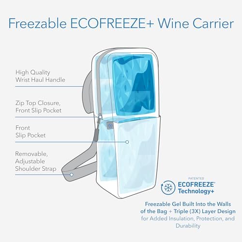 PackIt Freezable Wine Carrier, Black, with Adjustable Removable Crossbody Strap and Wristlet, ECOFREEZE+ Technology: Triple Layered Protection for Ultimate Cooling, Collapsible, Reusable, Zip Closure - Image 3