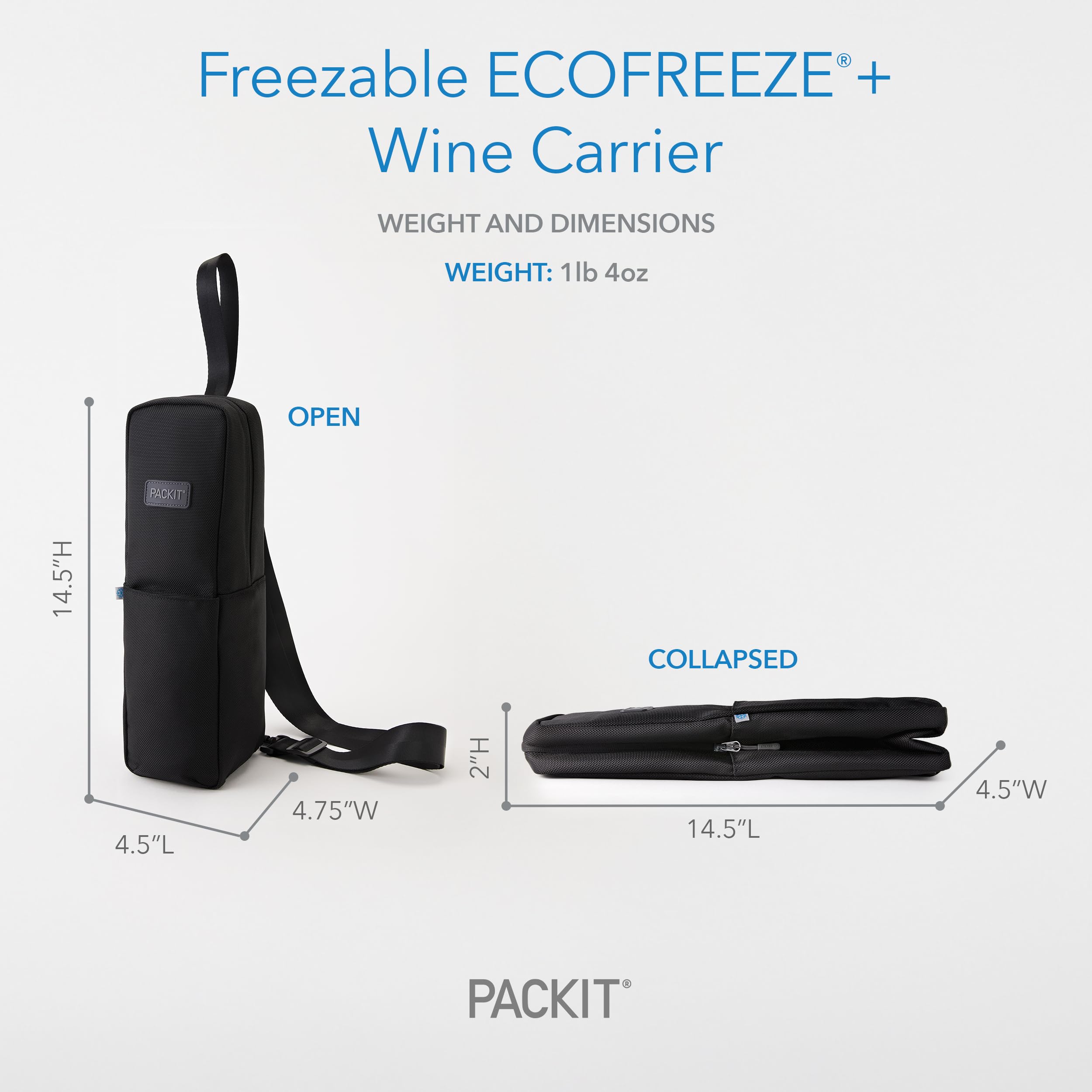 PackIt Freezable Wine Carrier, Black, with Adjustable Removable Crossbody Strap and Wristlet, ECOFREEZE+ Technology: Triple Layered Protection for Ultimate Cooling, Collapsible, Reusable, Zip Closure - Image 4