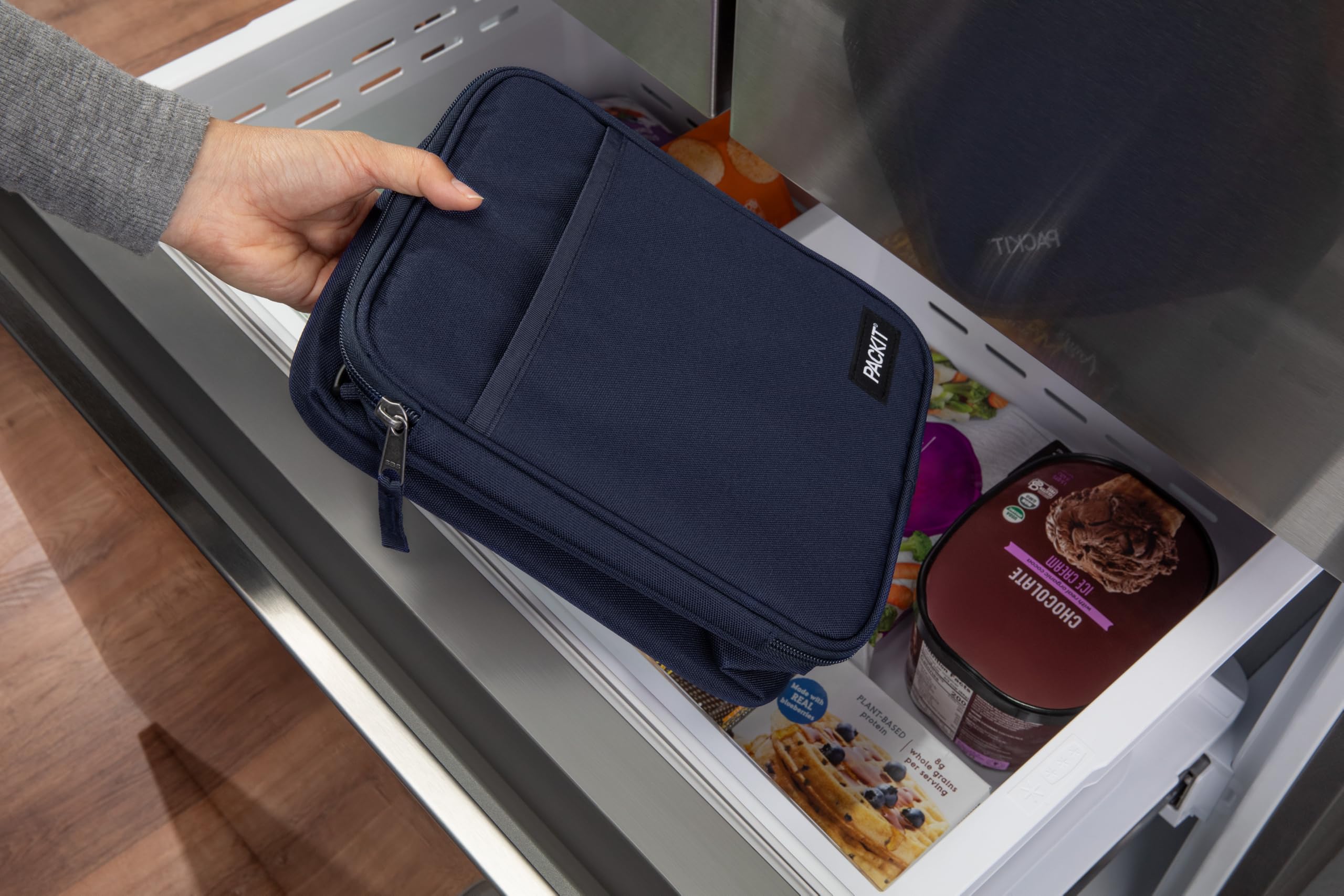 PackIt(R) Freezable Crossbody Lunch Box, Midnight Navy, Built with EcoFreeze(R) Technology, Fully Freezable, Collapsible, Reusable, With Top Handle, Front Slip Pocket. Effortlessly Carry, Fresh Every Time - Image 7