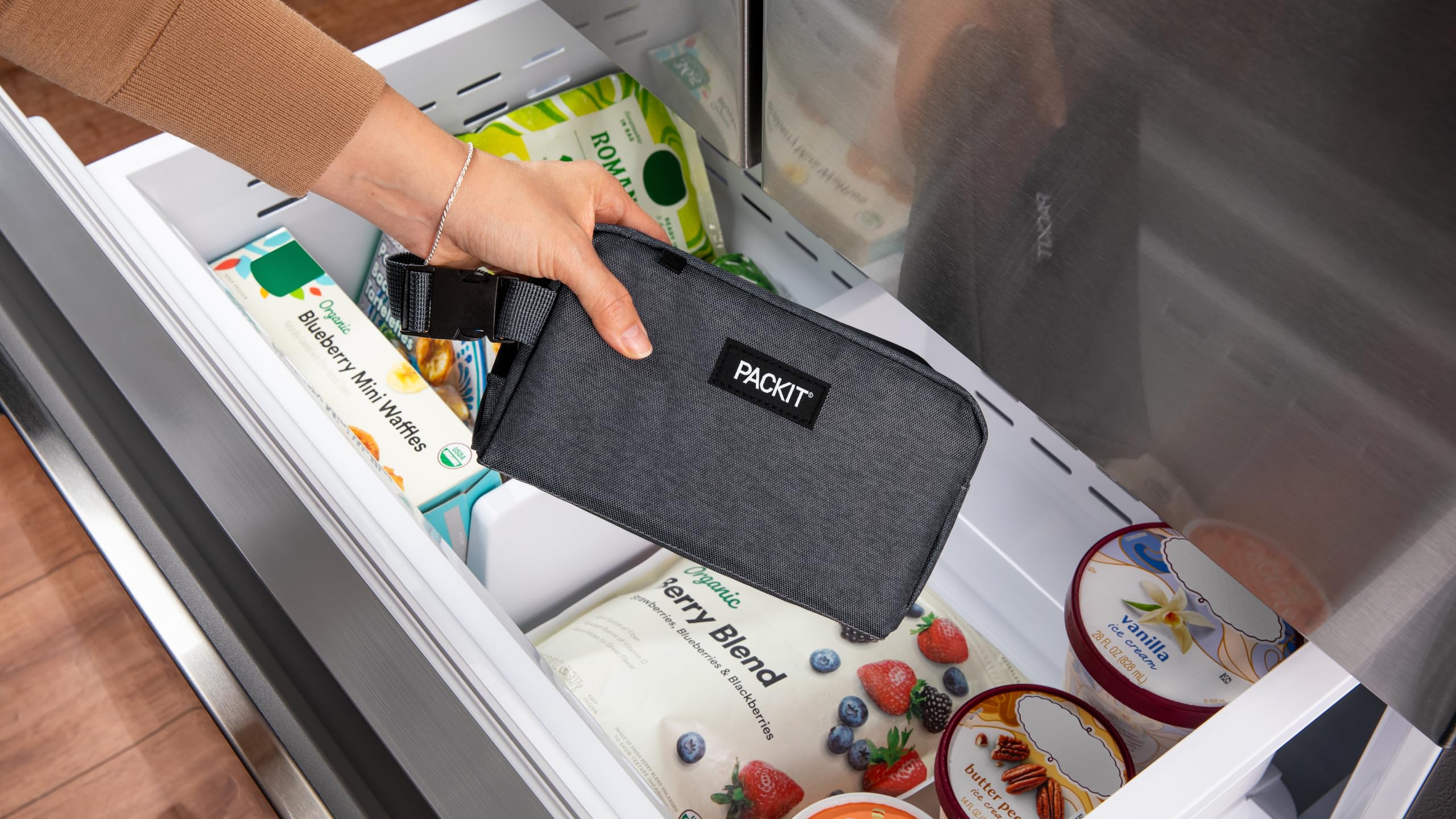 PackIt(R) Freezable Snack Box, City Charcoal, Built with EcoFreeze(R) Technology, Collapsible, Reusable, Zip Closure with Buckle Handle, For Work Snacks, Fresh Snacks On the Go, Adults, and All Ages - Image 4